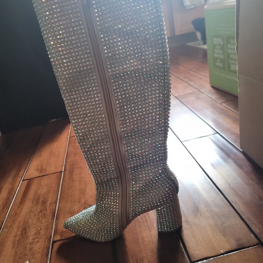 Never worn Betsy Johnson Farrah Knee High Rhinestone Boots - Picture 9 of 9